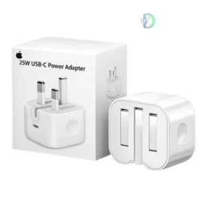 Apple 25W USB-C power adapter for fast charging iPad and iPhone.