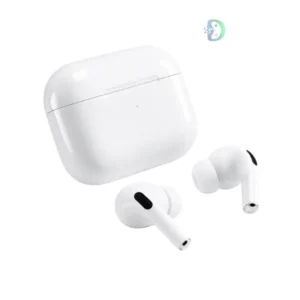 Wireless AirPods Pro with active noise cancellation and ergonomic white design.