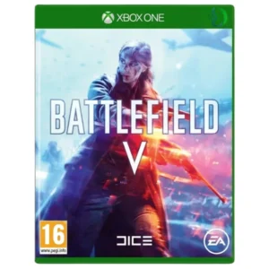 Battlefield V Xbox One gameplay cover art showing World War II soldiers in intense combat with explosions, smoke, and dramatic lighting.