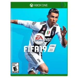 FIFA 19 Xbox One game cover for Xbox One featuring football stars in official kits with UEFA Champions League branding and realistic soccer gameplay visuals.