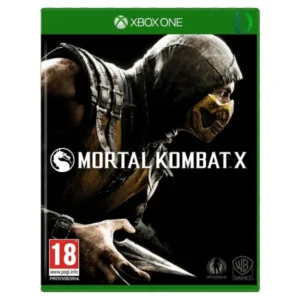 Mortal Kombat X Xbox One game cover featuring iconic fighters Scorpion and Sub-Zero in an intense battle scene with dark cinematic background for Xbox One console.