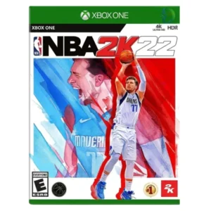 NBA 2K22 Xbox One game cover featuring NBA star Luka Dončić in a white Dallas Mavericks jersey holding a basketball, with a bold purple and pink gradient background and the NBA 2K22 logo displayed prominently.