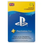 PS Plus UK 1 Month Membership digital subscription card for PlayStation users in the United Kingdom.