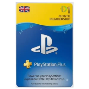 PS Plus UK 1 Month Membership digital subscription card for PlayStation users in the United Kingdom.