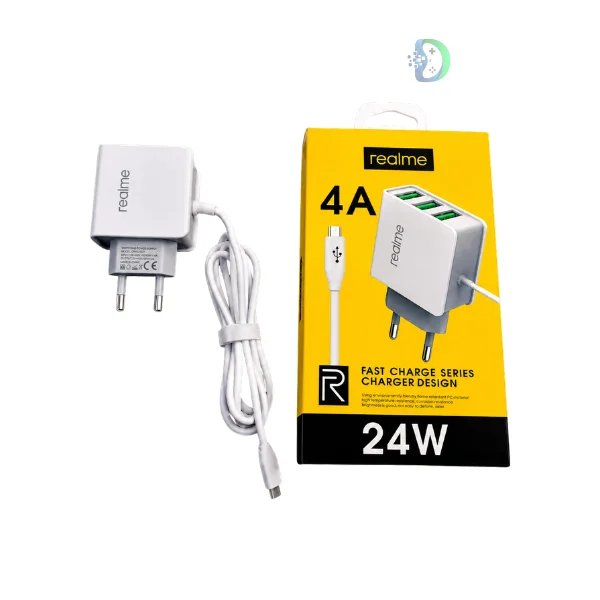 RealMe 24W 3 USB Port Fast Charger 4A original charger with three USB ports for Android devices in Pakistan
