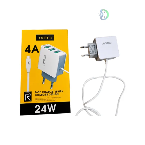RealMe 24W 3 USB Port Fast Charger 4A original charger with three USB ports for Android devices in Pakistan