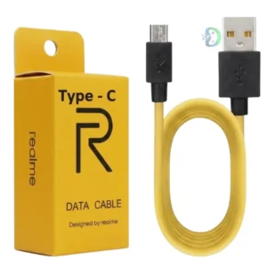 Realme Type-C Charging Cable connected to a smartphone, showing fast charging support with durable USB-C connector.