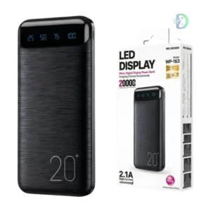Remax WK Power Bank 20000mAh WP-163 dual USB fast charging power bank with LED display and Type-C input.