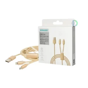 Romoss 2-in-1 USB to Lightning Cable with Lightning and Micro USB connectors for fast charging and data transfer.