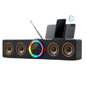 KISONLI LED-918 SOUNDBAR SPEAKER with RGB LED lights and dual speakers for home theater, TV, PC, and mobile devices.