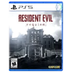 Resident Evil Requiem PS5 cover art showing a dark, abandoned Raccoon City environment with protagonist Grace Ashcroft holding a flashlight while facing terrifying zombies.